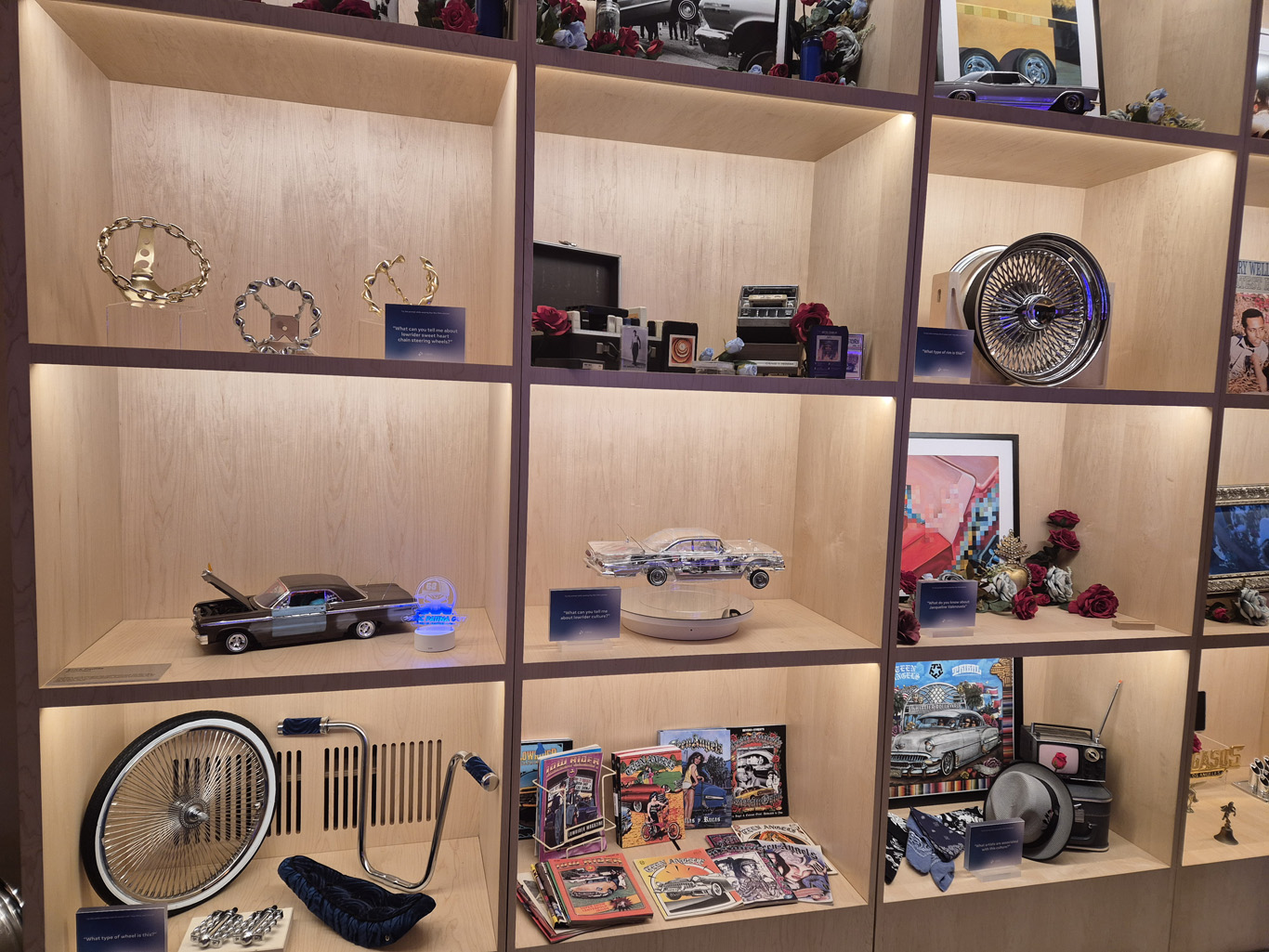 The shelves full of objects in the Meta Showroom