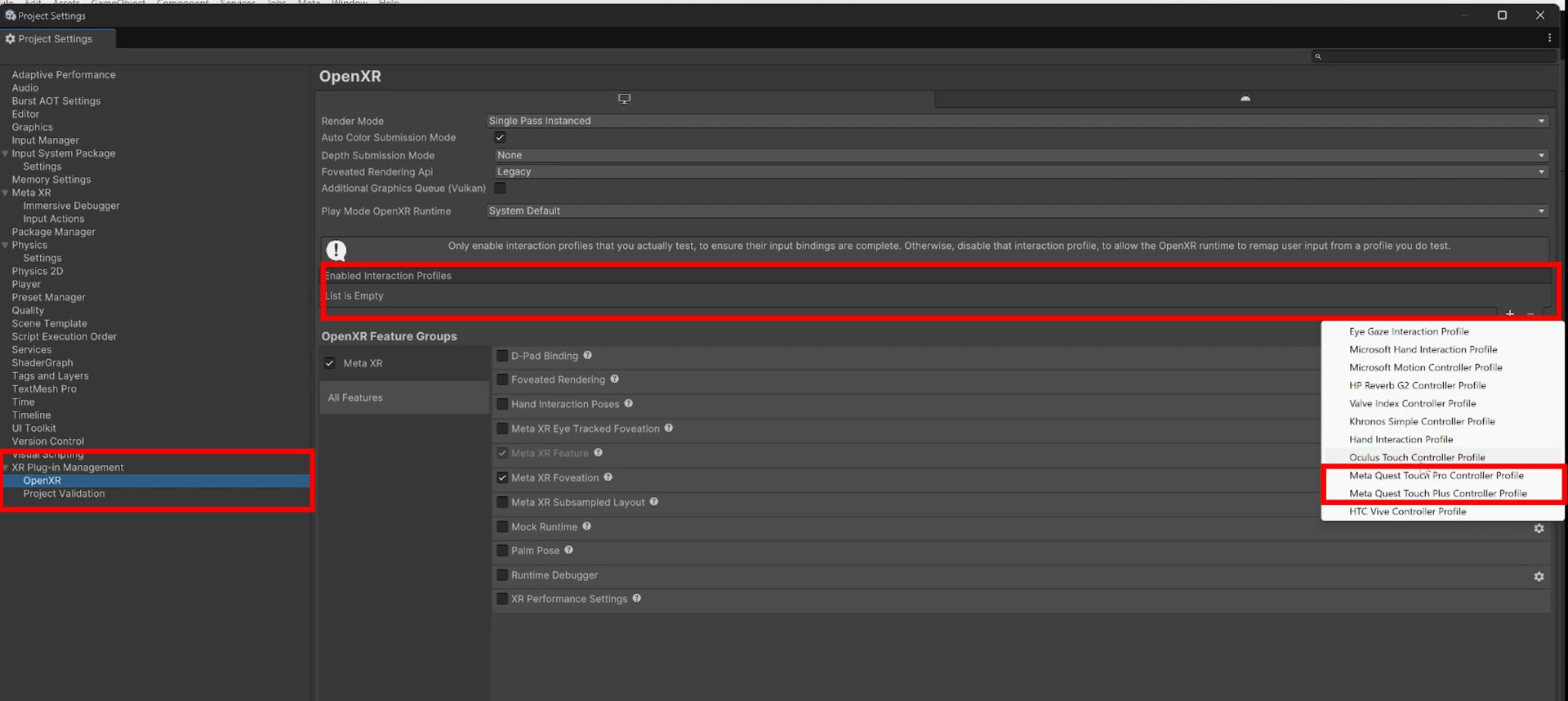 unity openxr controllers interaction profiles